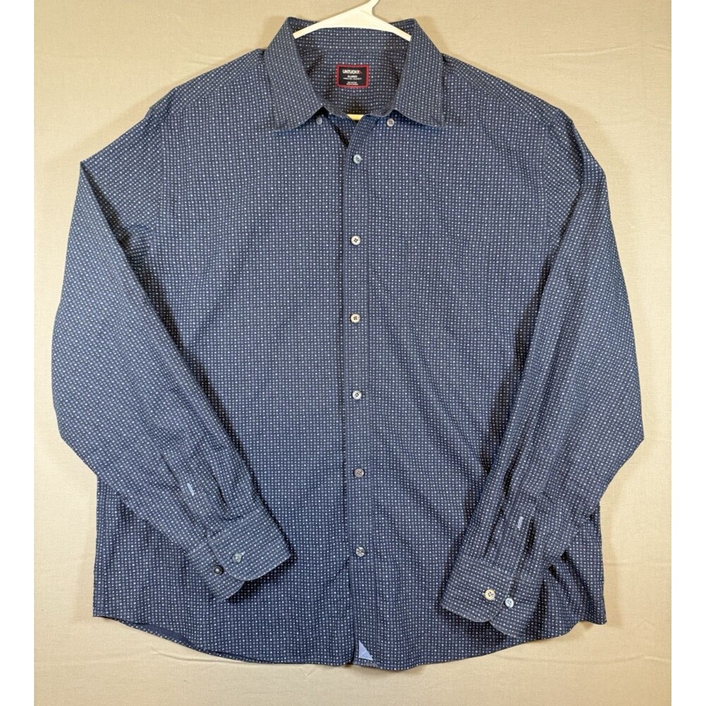 UNTUCKit Men's Relaxed Fit Navy Pattern Button Down 100% Cotton Size XL 25 Fall